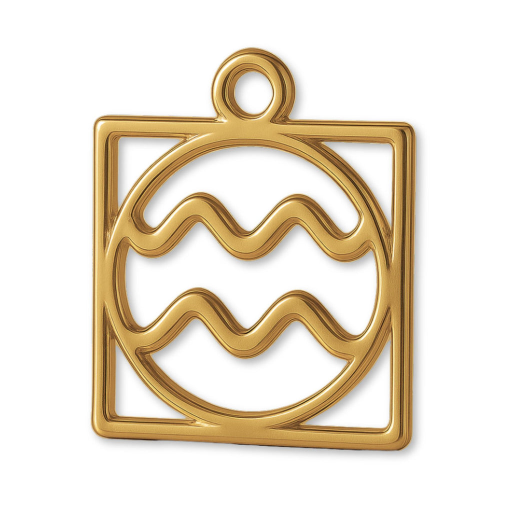 18ct Yellow Gold - Aquarius Zodiac Square Charm