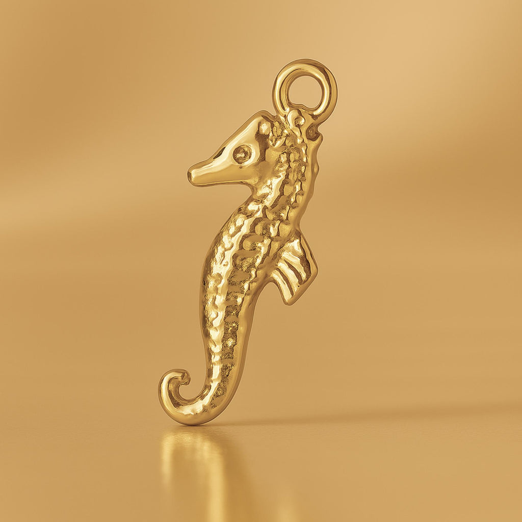 18ct Yellow Gold - Textured Seahorse Charm