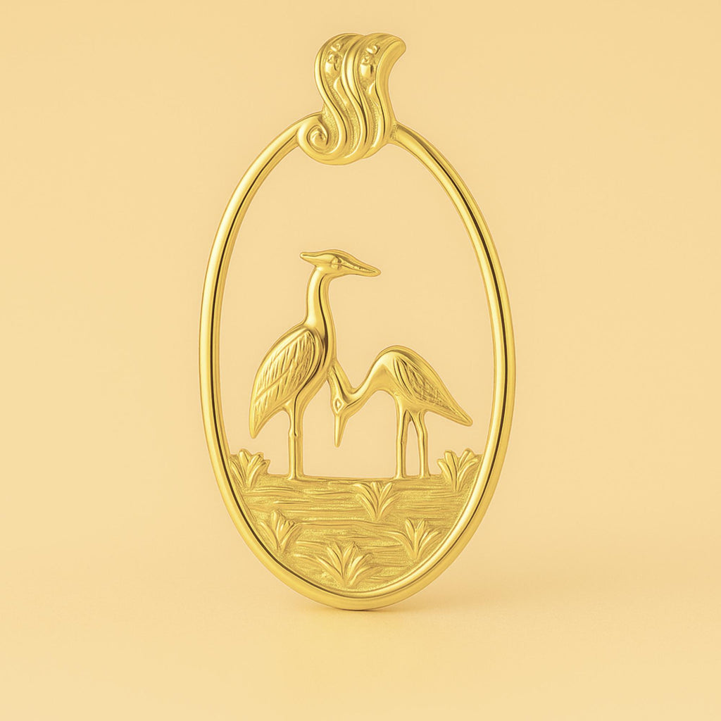 9ct Yellow Gold - Wetlands Crane Birds Charm