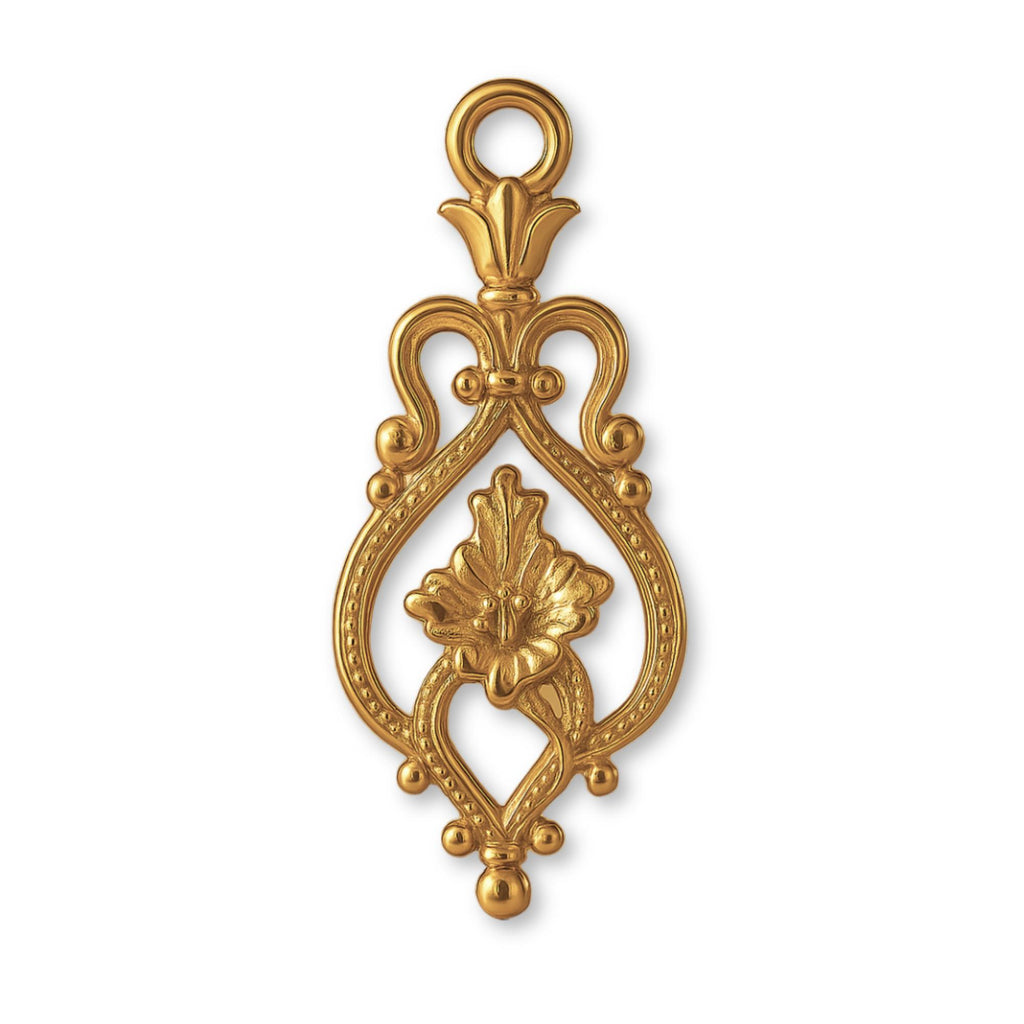 18ct Yellow Gold - Floral Filigree Crest Charm