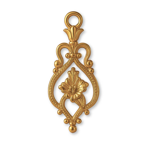 18ct Yellow Gold - Floral Filigree Crest Charm