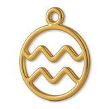 18ct Yellow Gold - Aquarius Zodiac Round Charm
