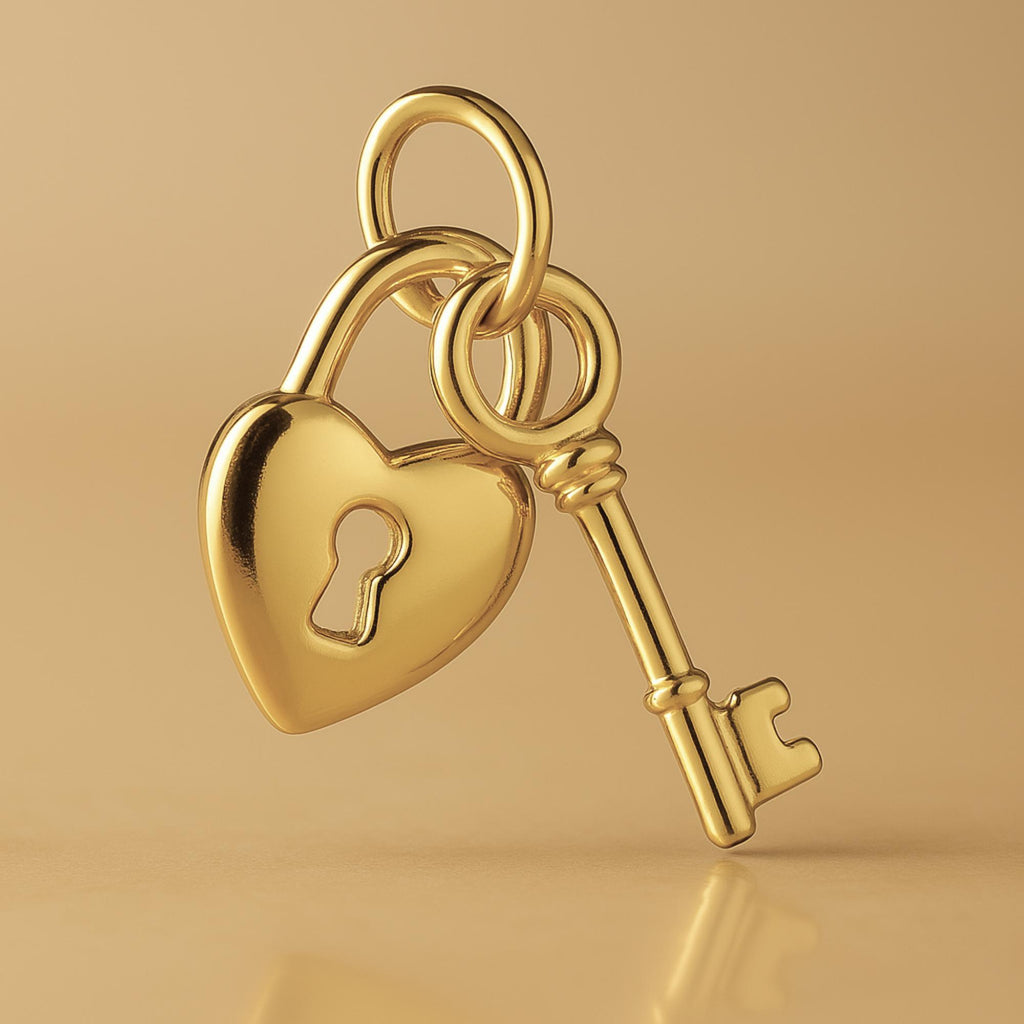 18ct Yellow Gold - Heart Lock & Key Charm