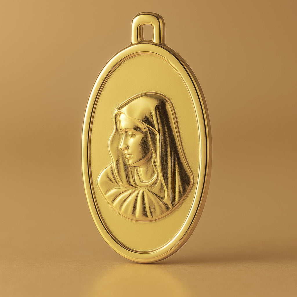 9ct Yellow Gold - Oval Virgin Mary Amulet Charm