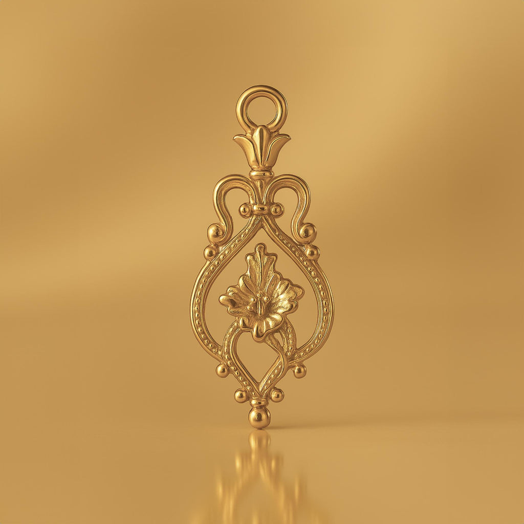 18ct Yellow Gold - Floral Filigree Crest Charm
