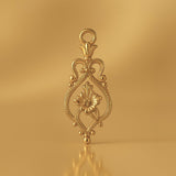 18ct Yellow Gold - Floral Filigree Crest Charm