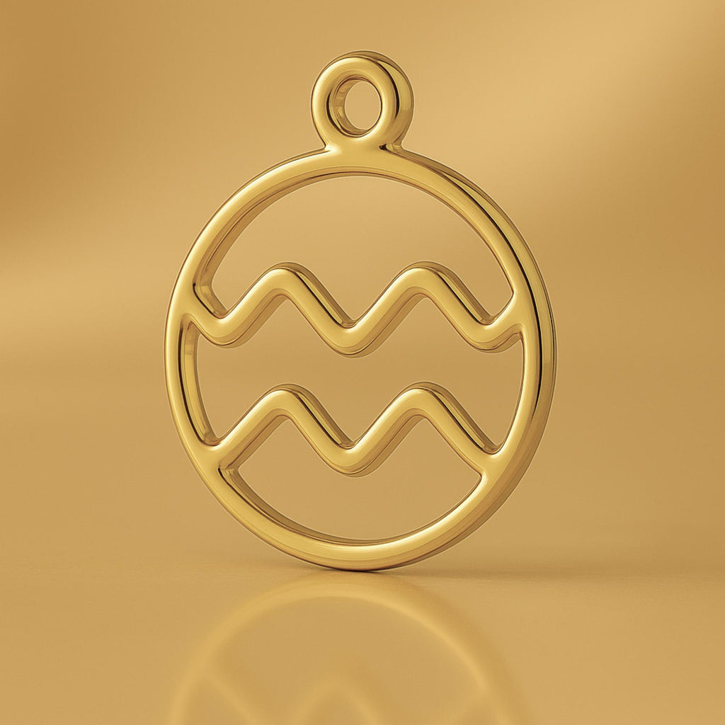18ct Yellow Gold - Aquarius Zodiac Round Charm