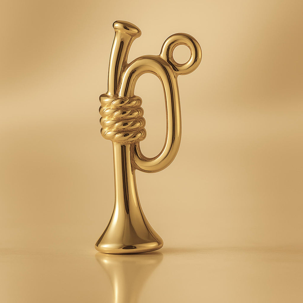 9ct Yellow Gold - Roped Bugle Horn Charm