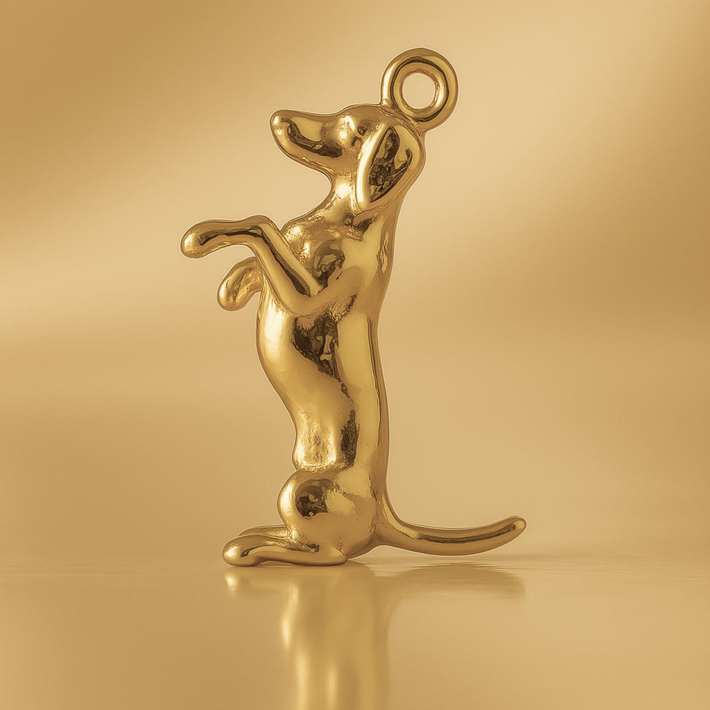 9ct Yellow Gold - Playful Dachshund Dog Charm