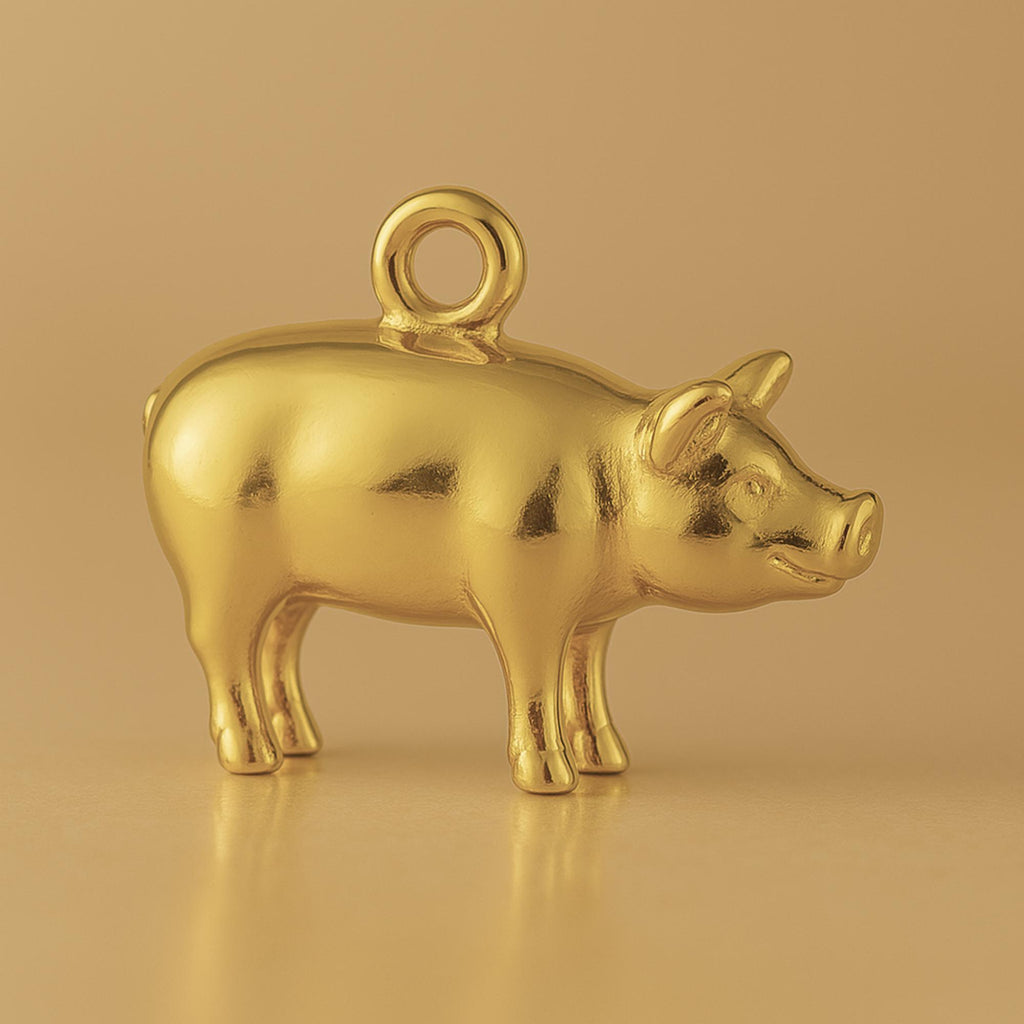 9ct Yellow Gold - Farmyard Pig Charm