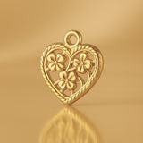 9ct Yellow Gold - Floral Filigree Heart Charm