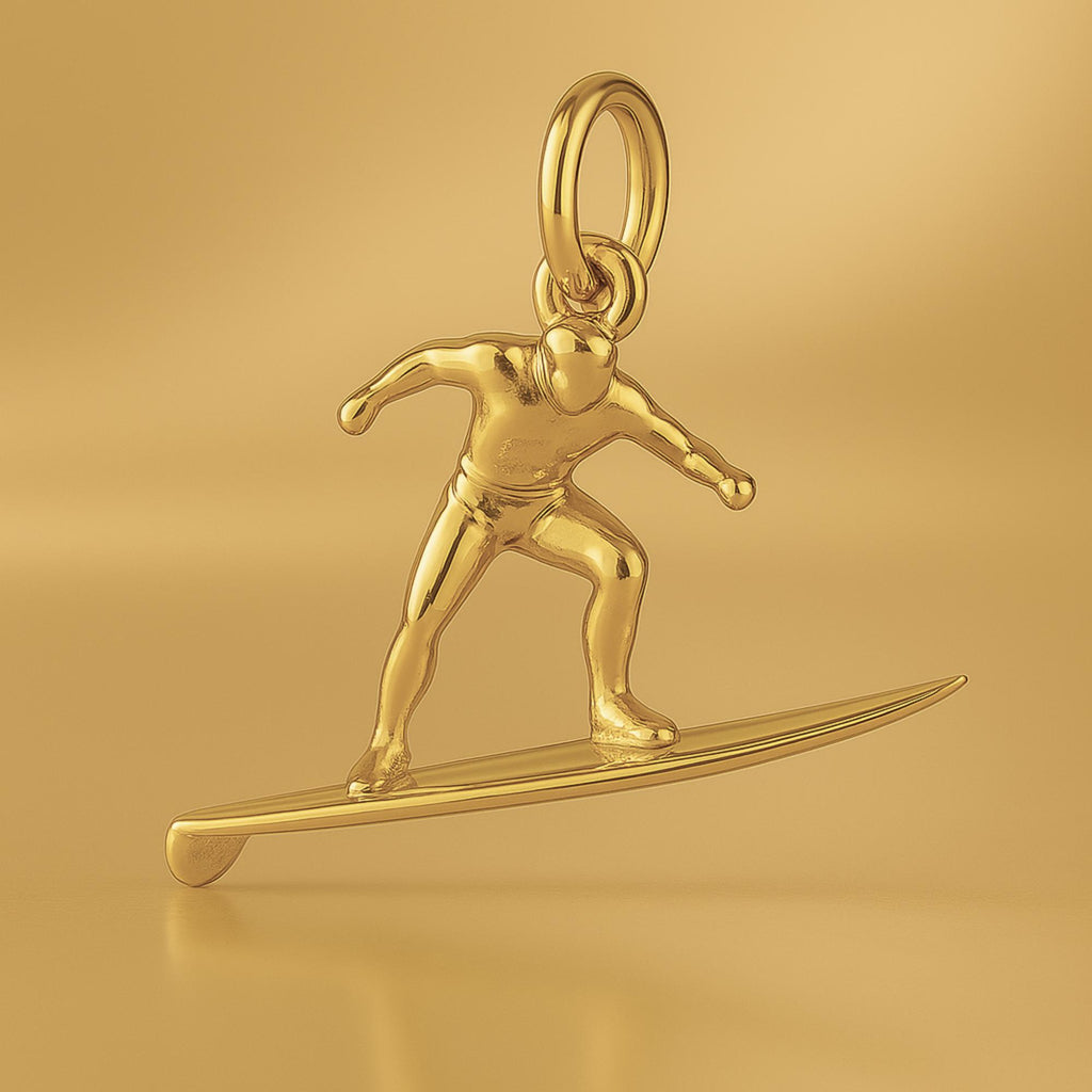 18ct Yellow Gold - Longboard Surfer Charm
