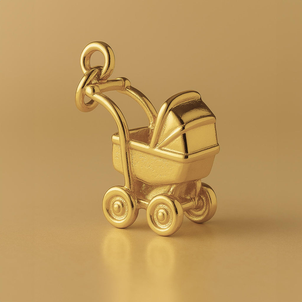 9ct Yellow Gold - Mid–Century Baby Pram Charm