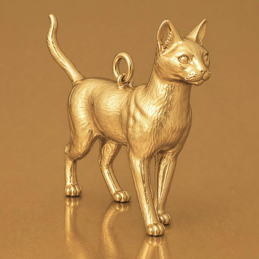 18ct Yellow Gold - Havana Brown Cat Charm