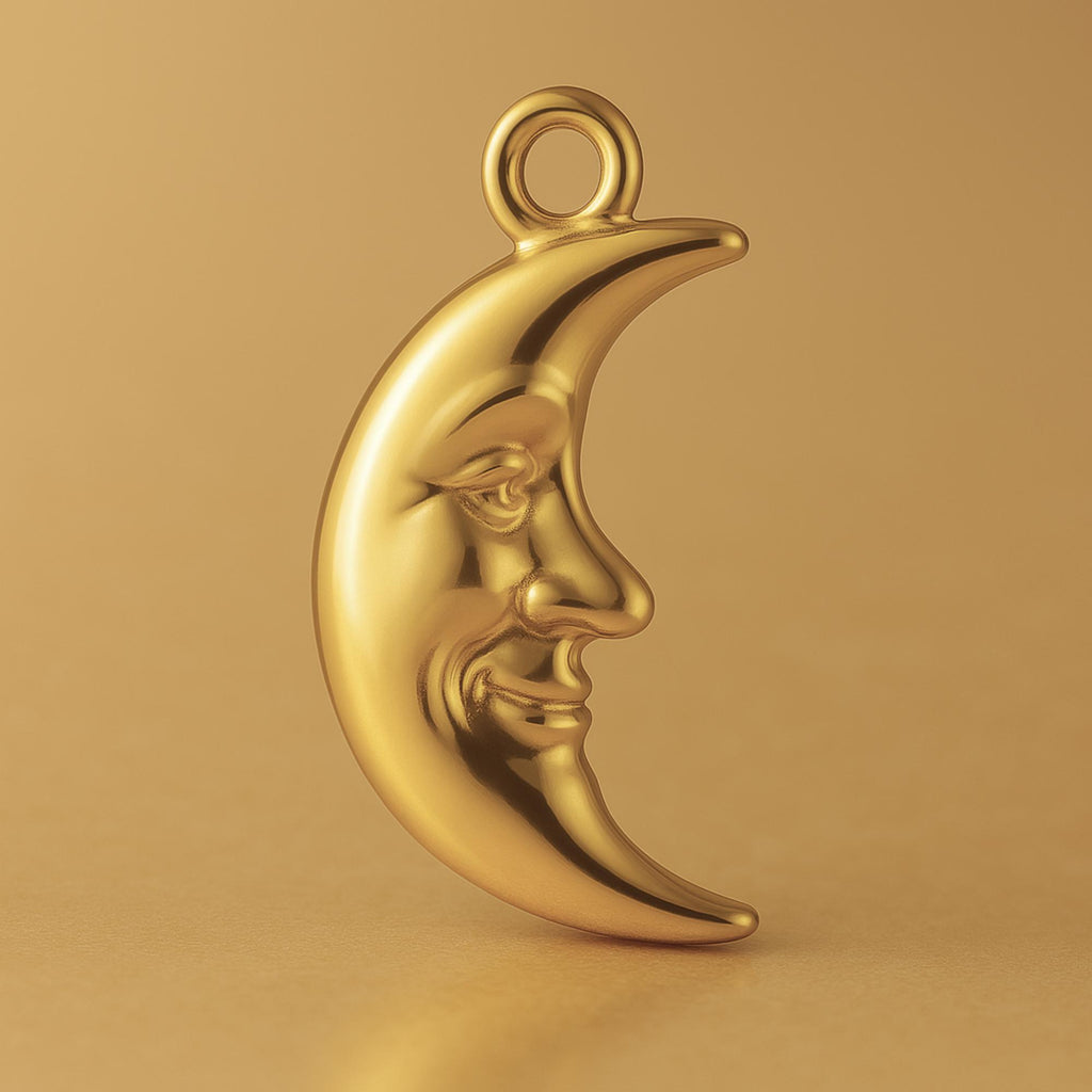 18ct Yellow Gold - Happy Crescent Moon Charm
