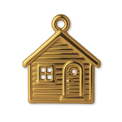 18ct Yellow Gold - Log Cabin Cottage Charm