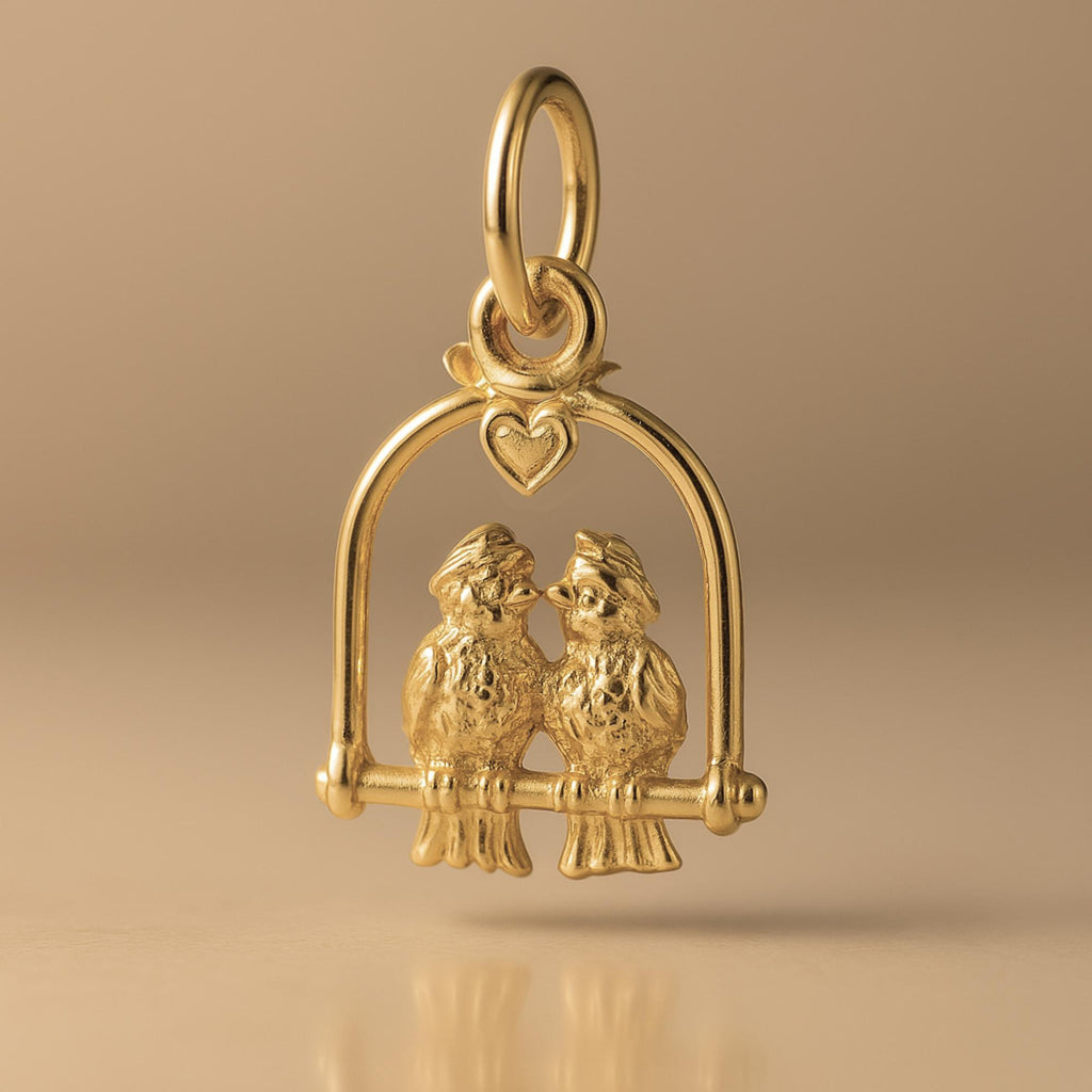 9ct Yellow Gold - Perched Love Birds Charm