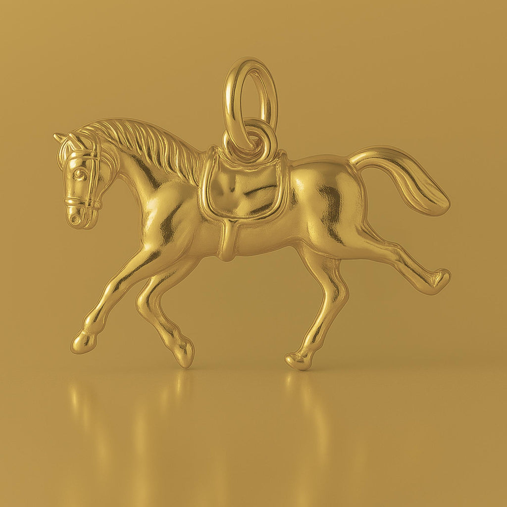 9ct Yellow Gold - Saddled Riding Horse Charm