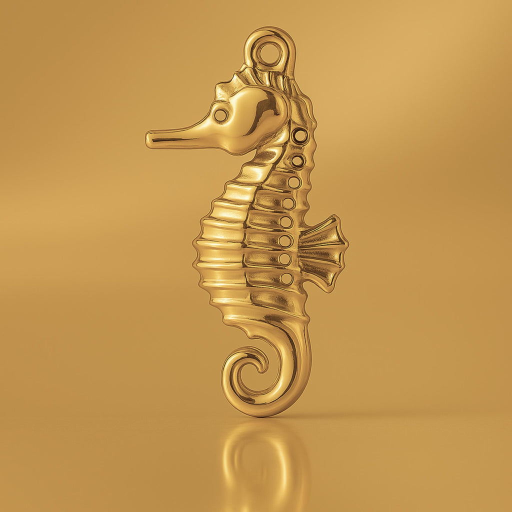 18ct Yellow Gold - Lined Seahorse Charm