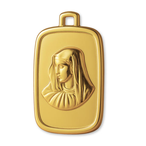 18ct Yellow Gold - Rectangle Virgin Mary Amulet Charm