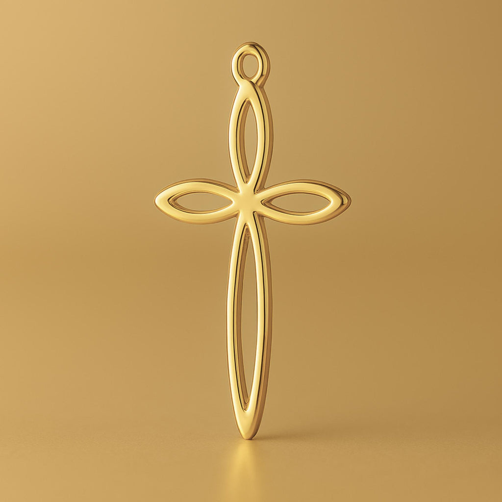9ct Yellow Gold - Marquise Petal Crucifix Charm