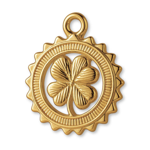 18ct Yellow Gold - Four Leaf Clover Medallion Charm