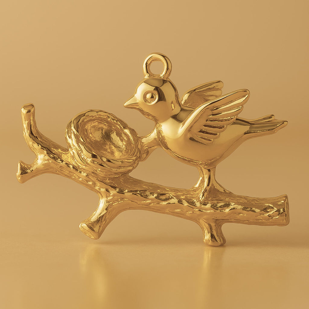 18ct Yellow Gold - Mother Bird Charm