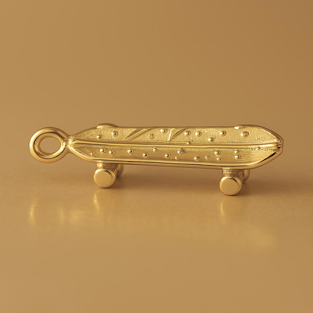 9ct Yellow Gold - Battered Skateboard Charm