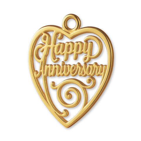 18ct Yellow Gold - Happy Anniversary Openwork Heart Charm