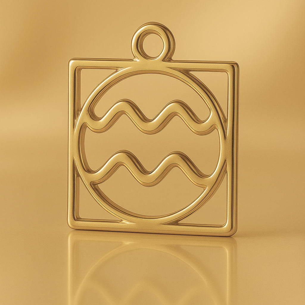 18ct Yellow Gold - Aquarius Zodiac Square Charm