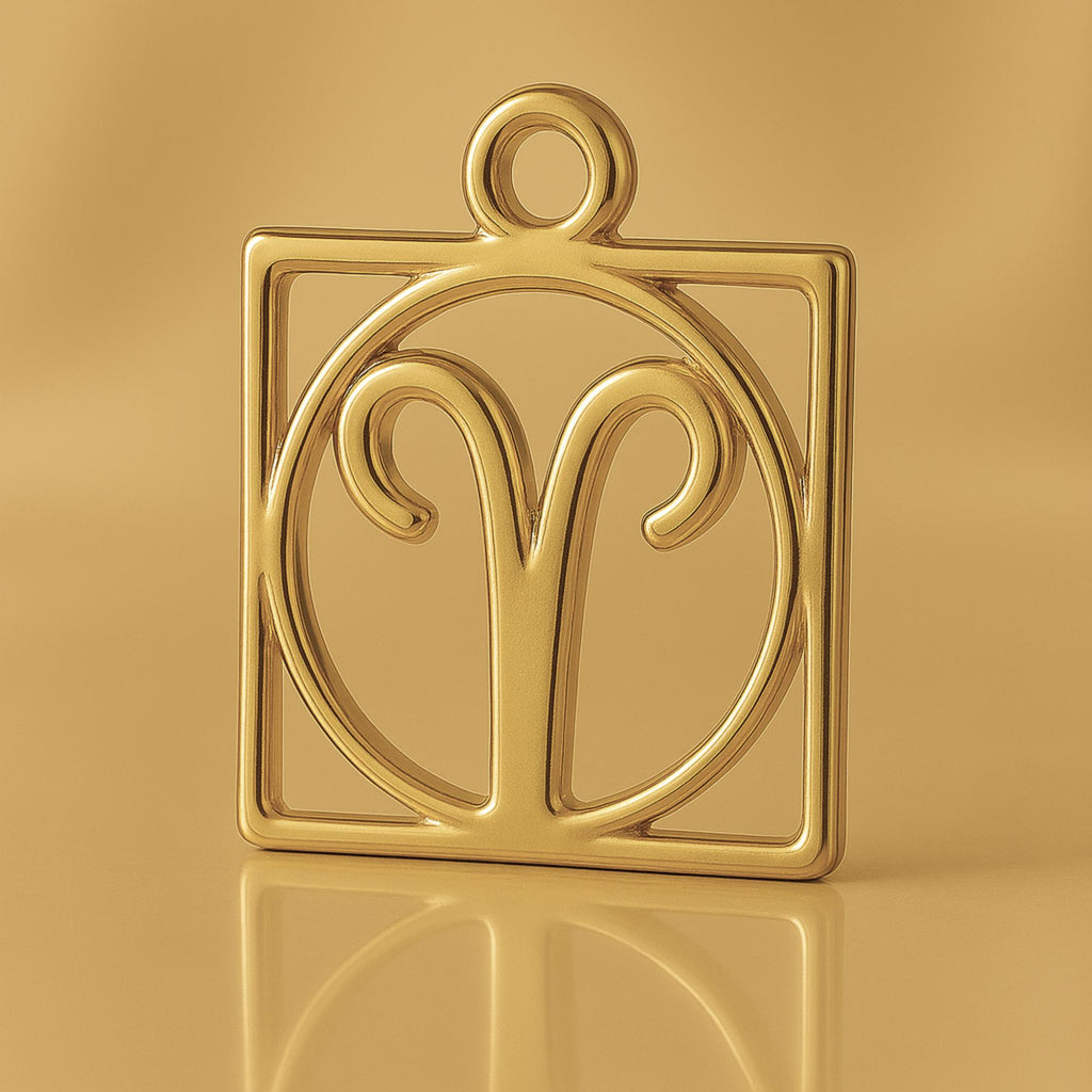 18ct Yellow Gold - Aries Zodiac Square Charm