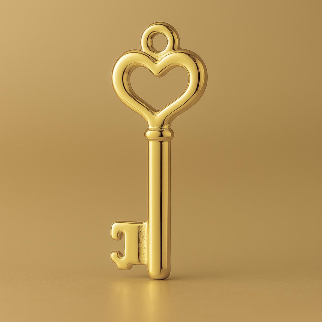 18ct Yellow Gold - Heart Key Charm