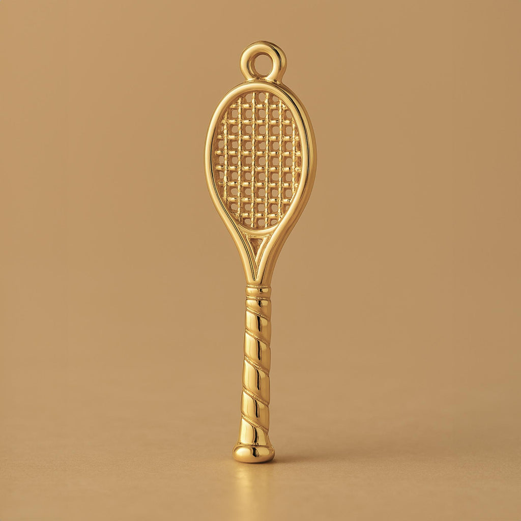 9ct Yellow Gold - Open Weave Tennis Racket Charm