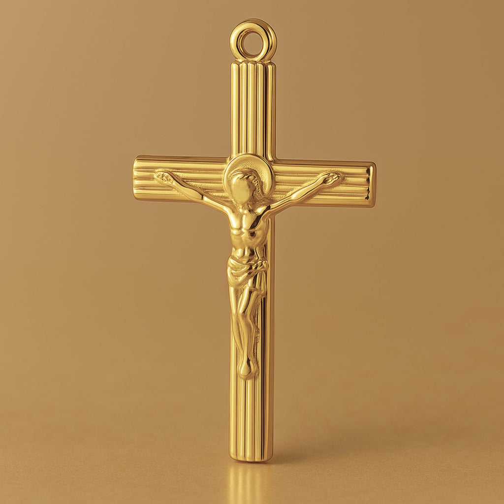 9ct Yellow Gold - Jesus on Ribbed Crucifix Charm