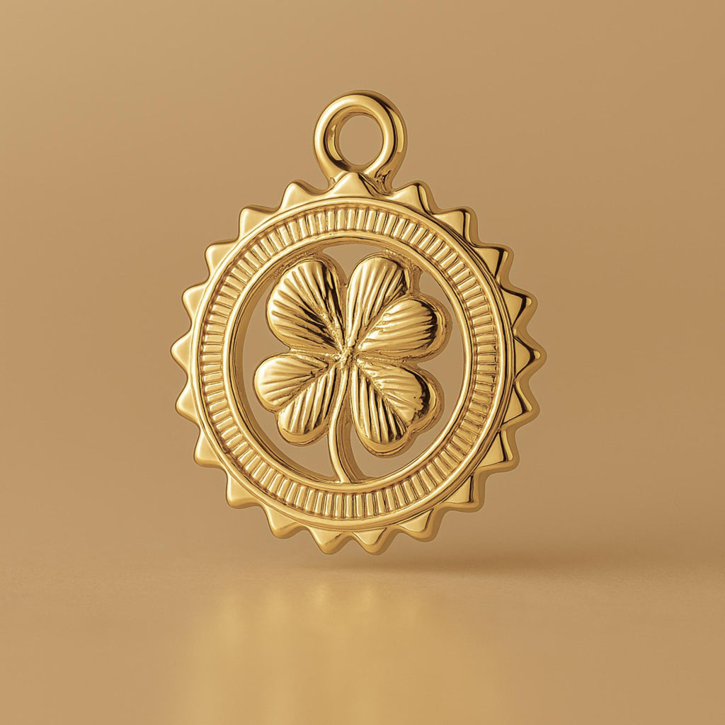 18ct Yellow Gold - Four Leaf Clover Medallion Charm