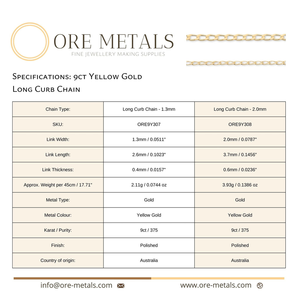 Solid 9ct Yellow Gold Long Curb Chain Roll - Custom Lengths – Ore Metals