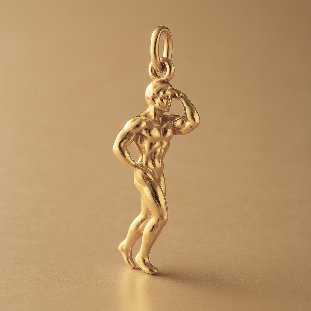 14ct Gold Plated - Thinking Man Bodybuilder Pose Charm