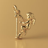 14ct Gold Plated - Angel Playing Harp Charm