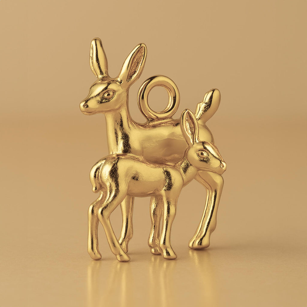 14ct Gold Plated - Woodlands Deer & Fawn Charm