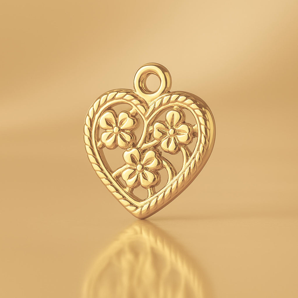 14ct Gold Plated - Floral Filigree Heart Charm