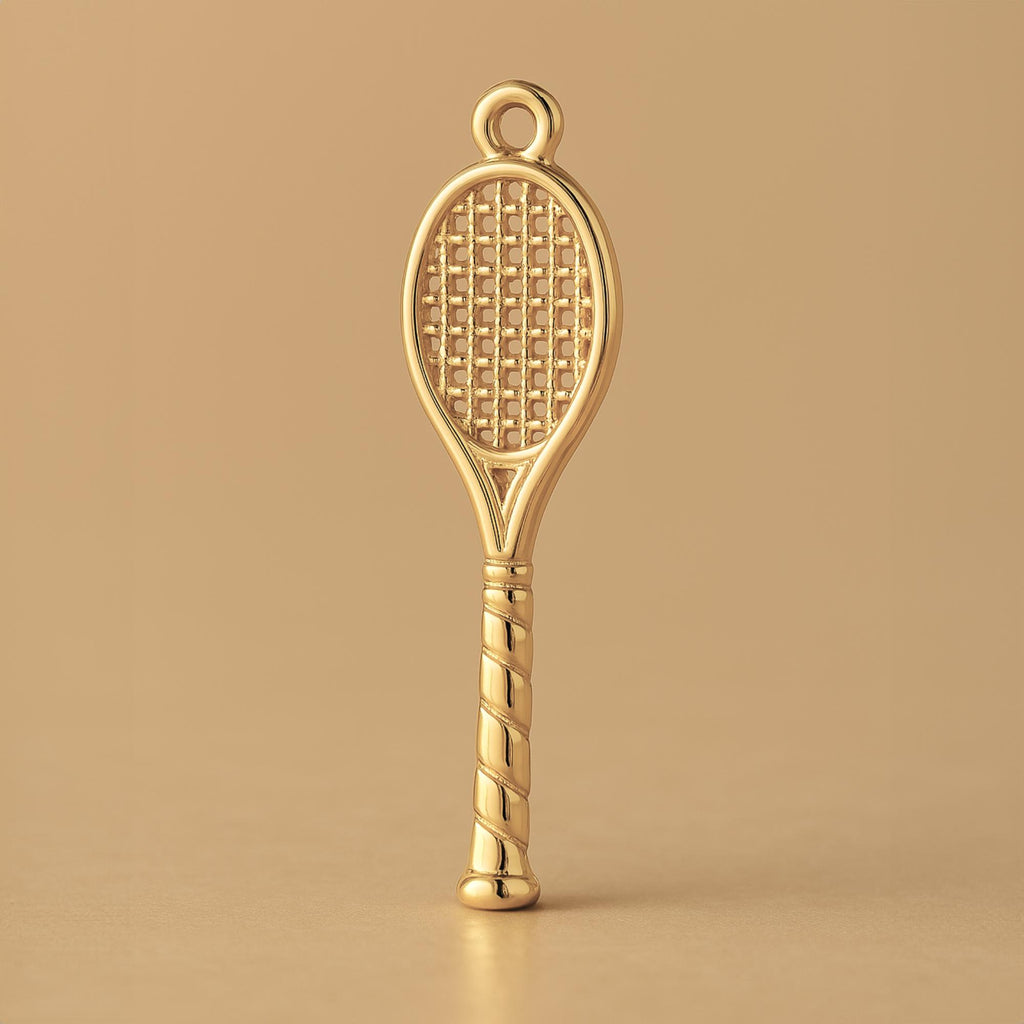 14ct Gold Plated - Open Weave Tennis Racket Charm
