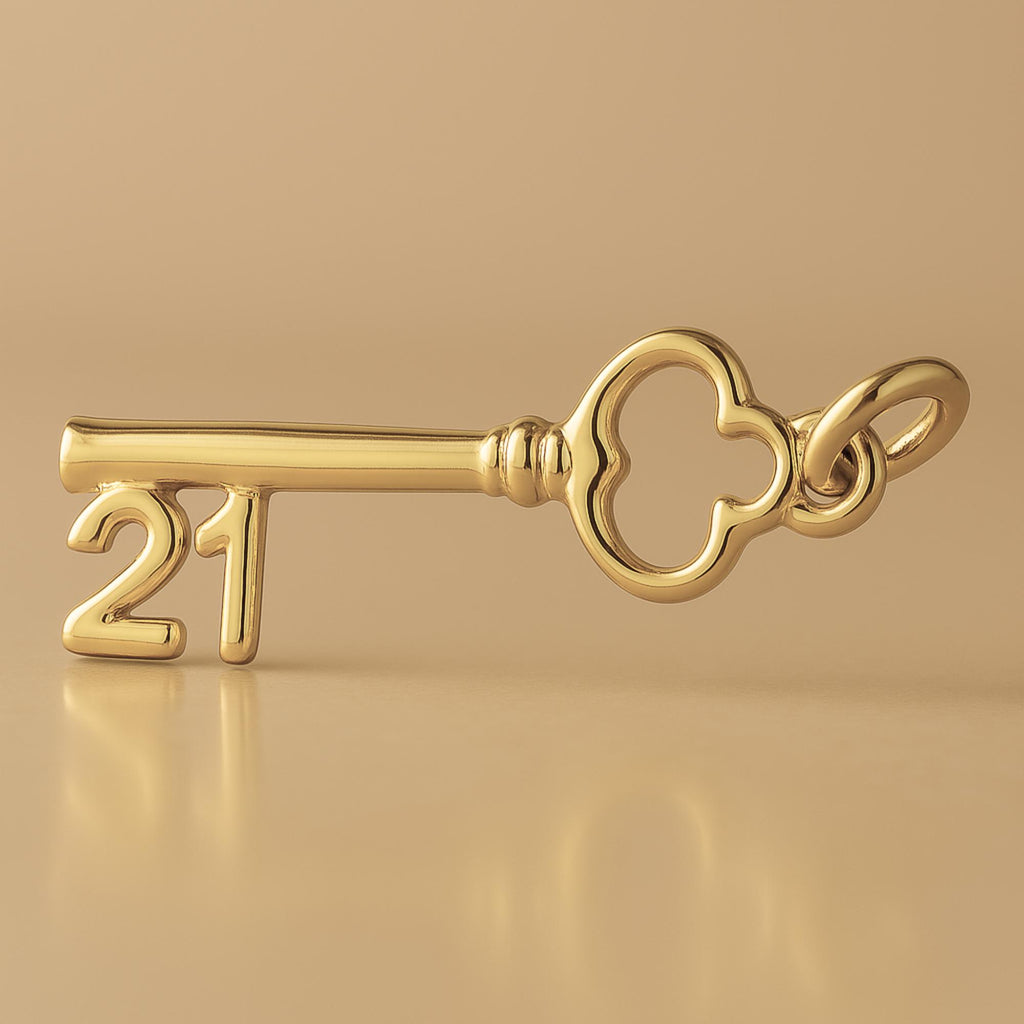 14ct Gold Plated - 21 Clover Castle Key Charm