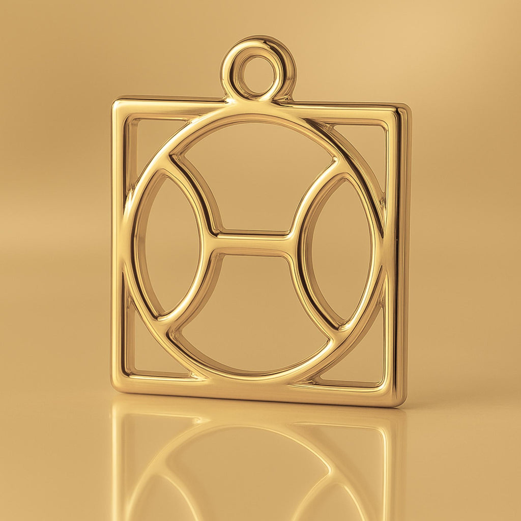 14ct Gold Plated - Pisces Zodiac Square Charm