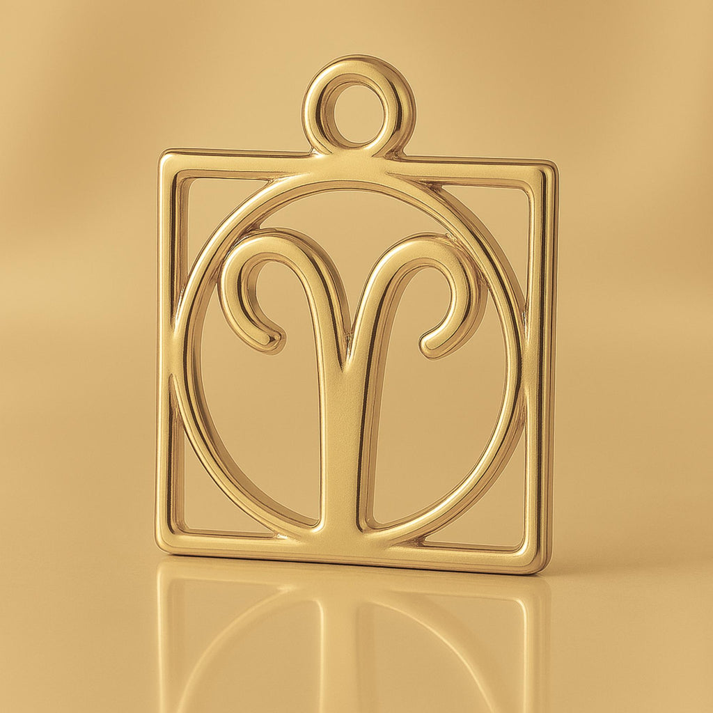 14ct Gold Plated - Aries Zodiac Square Charm