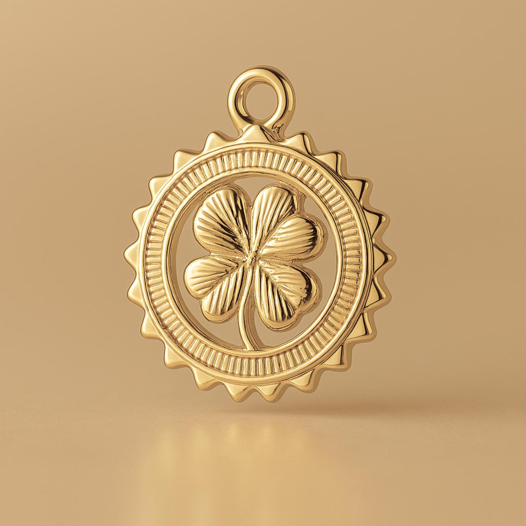 14ct Gold Plated - Four Leaf Clover Medallion Charm