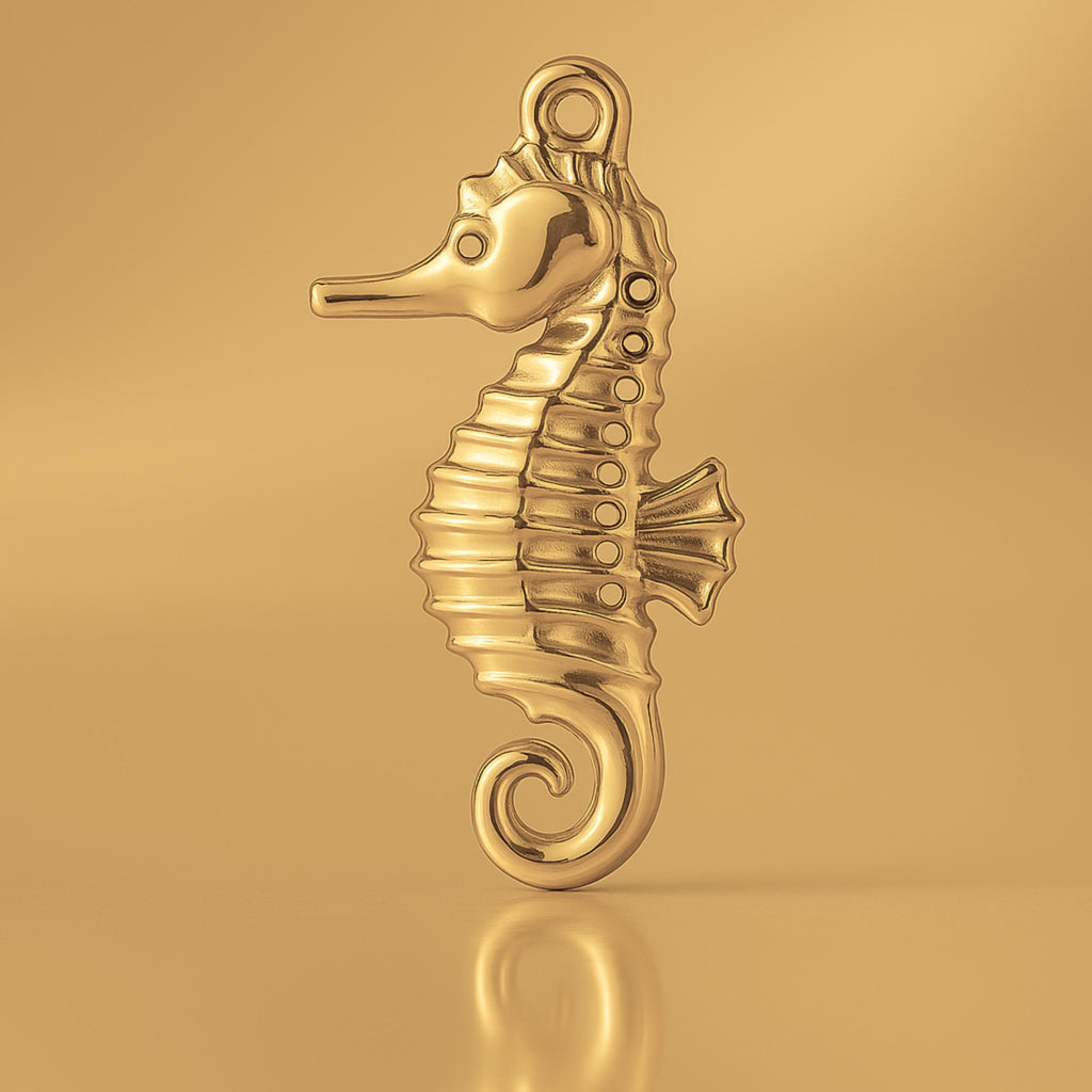 14ct Gold Plated - Lined Seahorse Charm