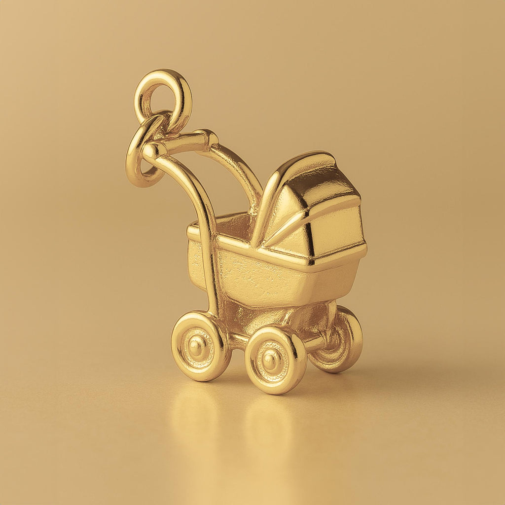 14ct Gold Plated - Mid–Century Baby Pram Charm