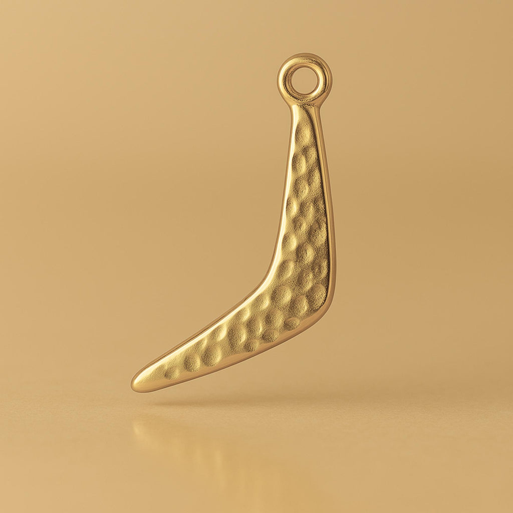 14ct Gold Plated - Textured Boomerang Charm