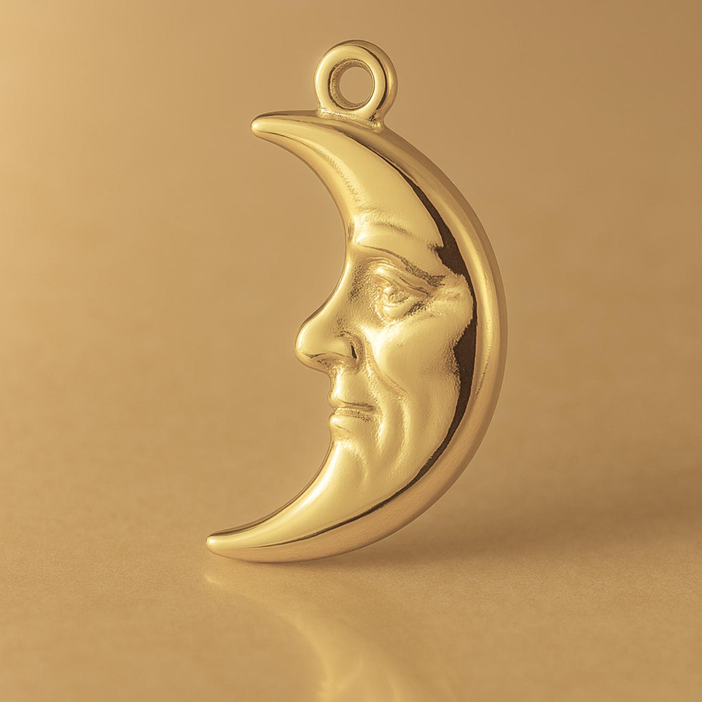 14ct Gold Plated - Sad Crescent Moon Charm