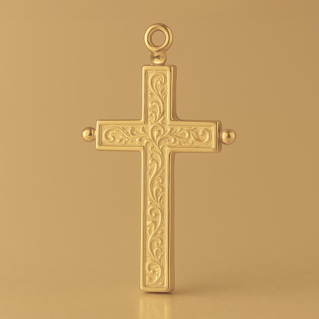 14ct Gold Plated - Embossed Ball Tip Crucifix Charm